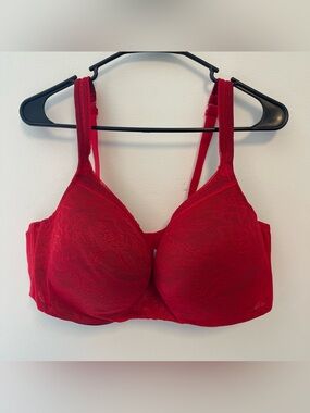 Cacique Bra 44DDD Red Lace Lightly Lined Balconette Adjustable Straps Underwire
